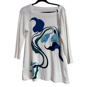 Chico's Sz‎ 1 US 8/10 M Wildflower Intarsia Pullover Tunic Sweater Basic Casual